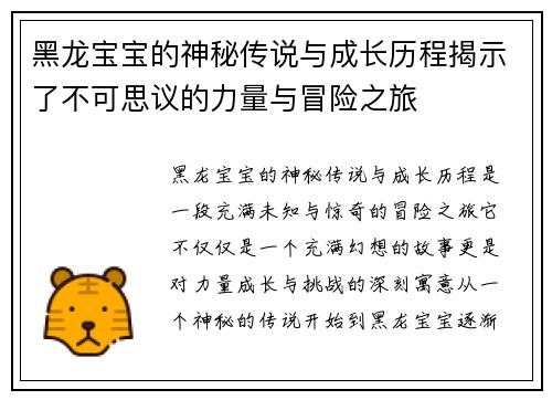 黑龙宝宝的神秘传说与成长历程揭示了不可思议的力量与冒险之旅